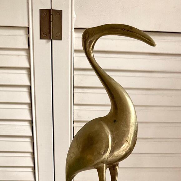 Other - Vintage Solid Brass Heron Statue | Mid Century Modern Crane Sculpture